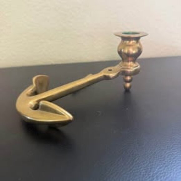 Vintage Solid Brass Anchor Shaped Candlestick Holder candle stick - Picture 1 of 5